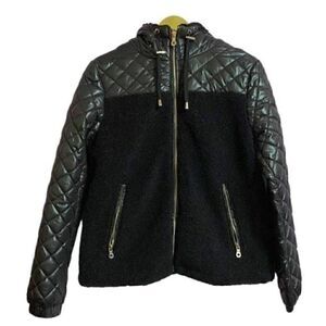 Kate Spade Women's Black Hooded Faux Fur Quilted Jacket Size XS NWT​
